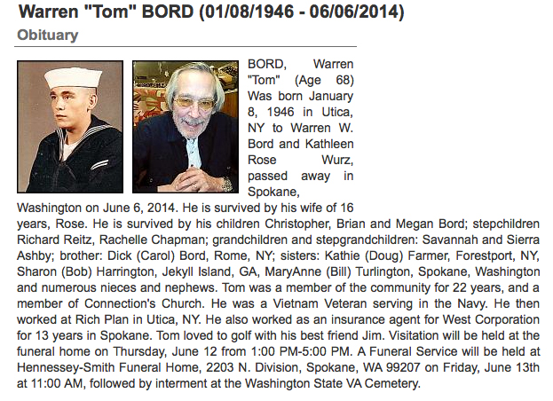 Tom Bord's obituary