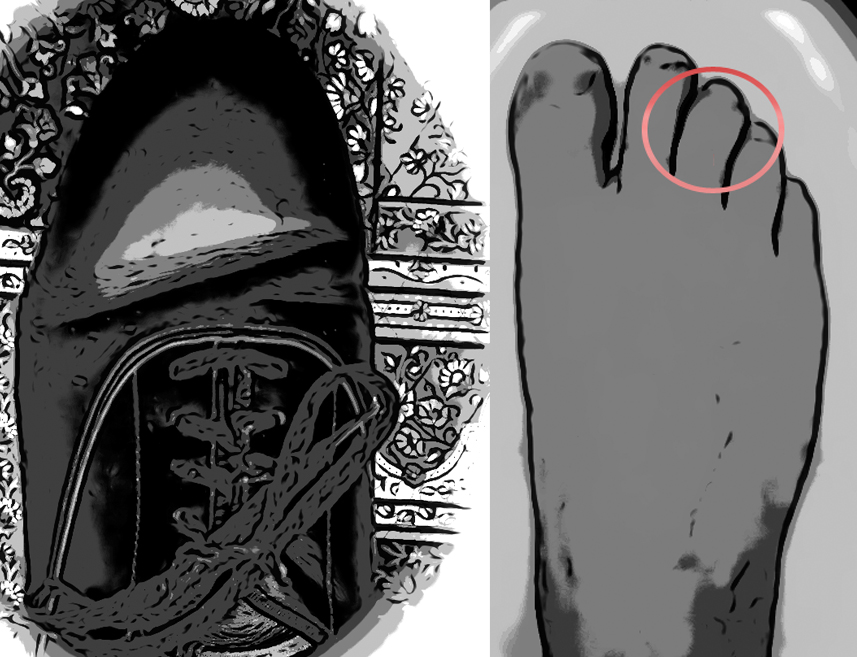 On the left, a dance shoe. On the right, a bare foot. It's clear the shoe is not the same shape as the foot.