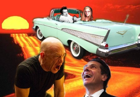 J.K. Simmons yelling at Andrew Cuomo while Sarah and Bruce Springsteen ride off into the sunset