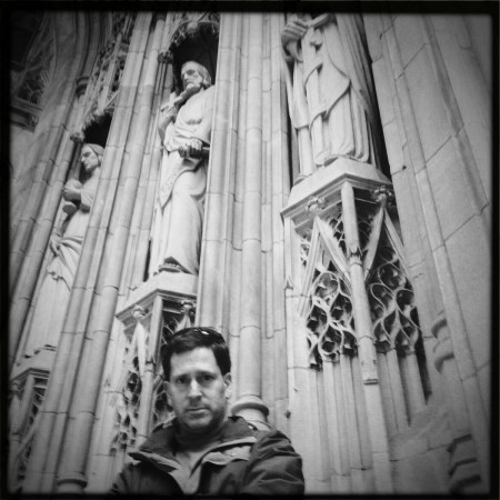 Chris in front of a NYC church